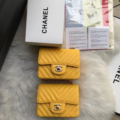 Chanel Classic mini Flap Bag Chevron Caviar Cuir A68748 Jaune