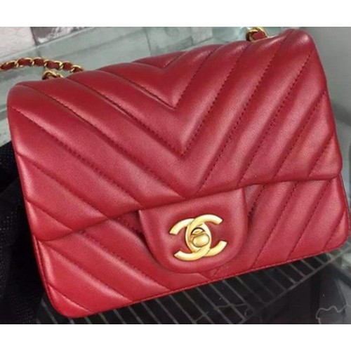 Chanel Classic mini Flap Bag Chevron Sheepskin Leather A68748 Bordeaux