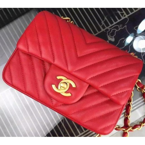 Chanel Classic mini Flap Bag Chevron Sheepskin Leather A68748 Rouge
