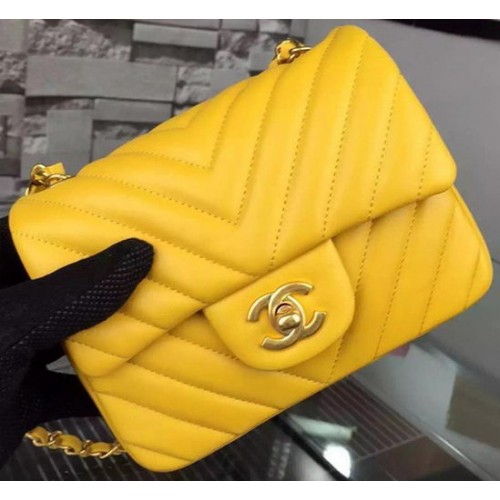 Chanel Classic mini Flap Bag Chevron Sheepskin Leather A68748 Jaune