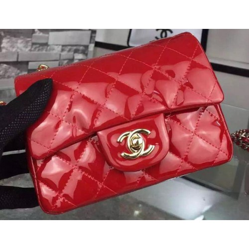 Chanel Classic mini Flap Bag Rouge Original Cuir Verni CF7171 Or
