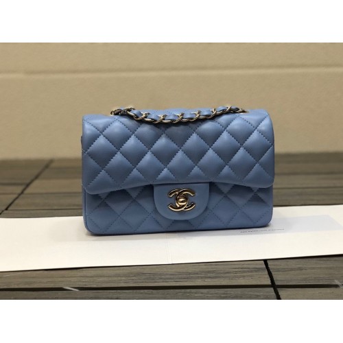 Chanel Classic mini Flap Original Sac en cuir de mouton 1116 Bleu
