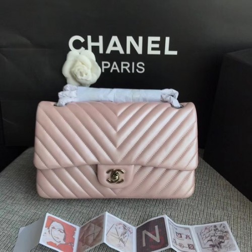 Sac à bandoulière en cuir de mouton original Chanel Classic 1112V chaîne en argent rose
