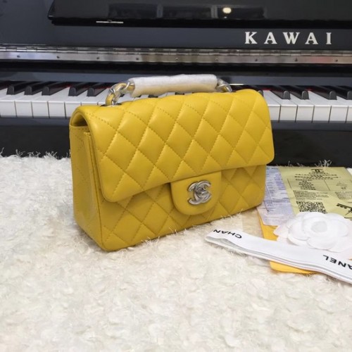 Sac à bandoulière en cuir de mouton original Chanel Classic A1116 chaîne en argent jaune
