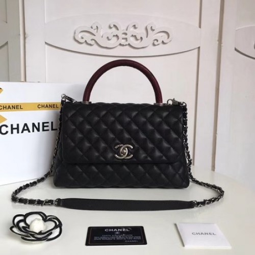 Chanel Sac à main classique rouge en cuir caviar original A92215 noir