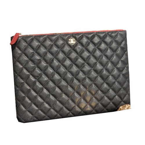 Chanel Pochette Cuir Motif Cannage Noir A82044 Doré