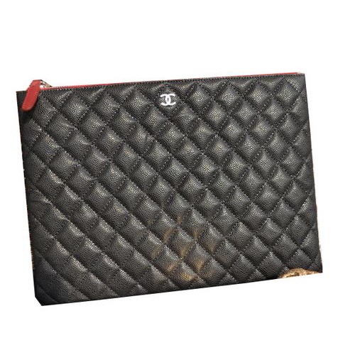 Chanel Pochette Cuir Motif Cannage Noir A82044 Argent