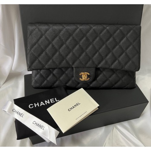 Chanel Pochette Cuir Caviar Noir 7013 Doré