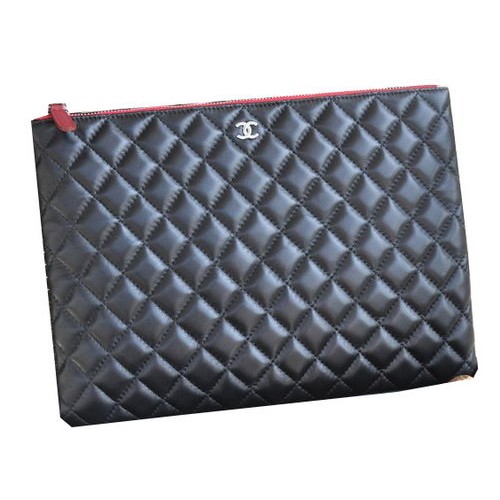 Chanel Pochette Cuir Mouton Noir A82044 Argent
