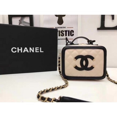 Sac Cosmétique Chanel Original Cannage Pattern A93341 Abricot&Noir