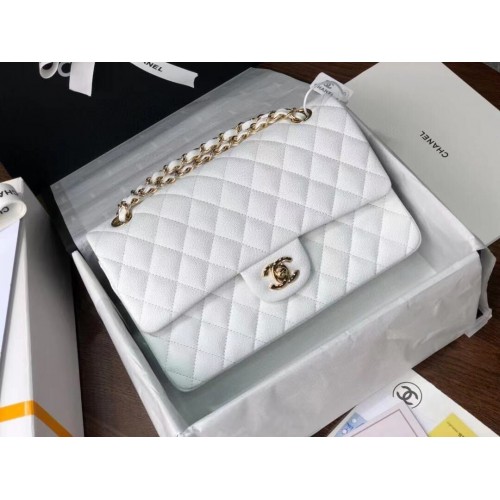 Chanel Double Rabats Sacs Original Cuir Caviar Blanc A36097 Doré