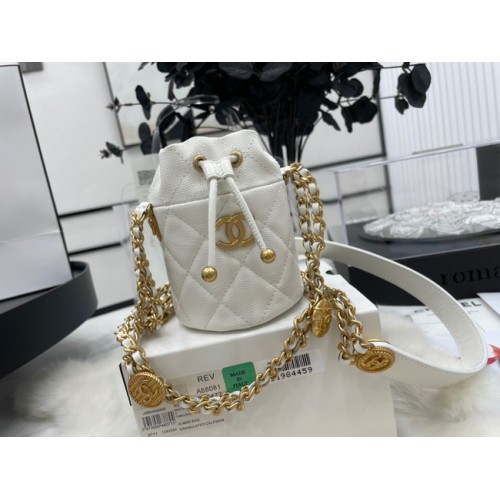 Chanel Sac à cordon en métal doré A68081 blanc