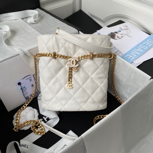 Chanel Sac à cordon en métal doré AS3116 blanc