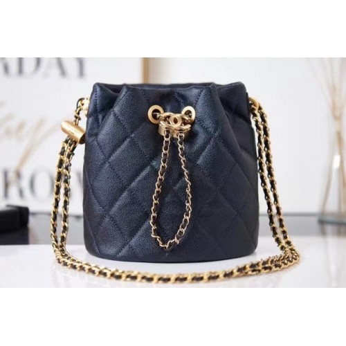 Chanel Sac à Cordon Cuir de Veau Grainé Métal Doré AS2859 noir