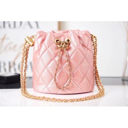 Chanel Sac à Cordon Cuir de Veau Grainé Métal Doré AS2859 rose
