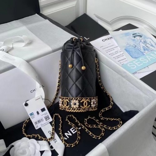 Chanel Sac à Cordon Agneau Métal Doré AP2257 noir
