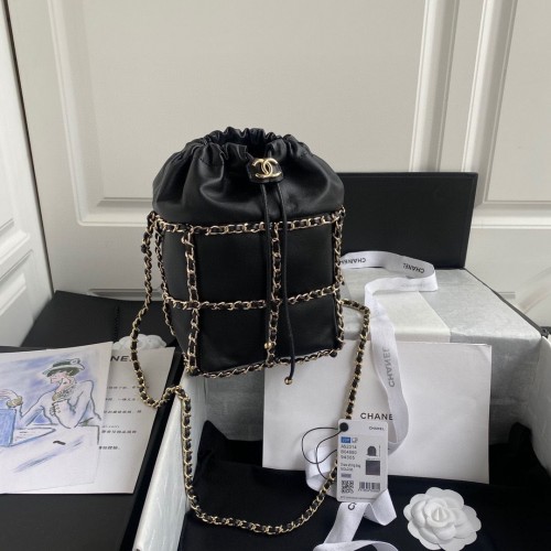 Chanel Sac à Cordon Agneau Métal Doré AS2314 AS2313 Noir