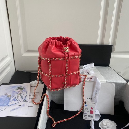 Chanel Sac à Cordon Agneau Métal Doré AS2314 AS2313 Rouge