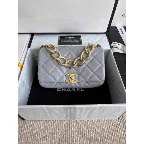 Chanel SAC À RABAT Agneau Métal Doré AS3366 gris