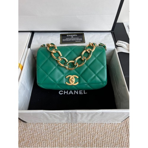 Chanel SAC À RABAT Agneau Métal doré AS3366 vert