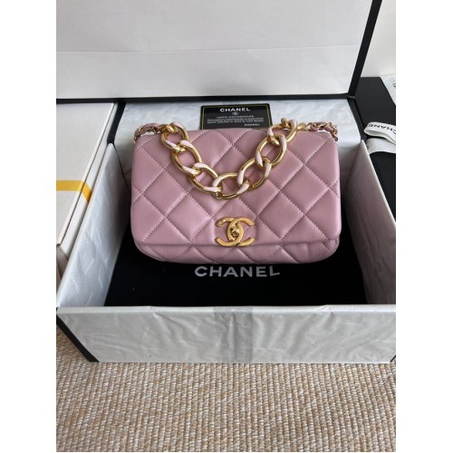 Chanel SAC À RABAT Agneau Métal doré AS3366 rose