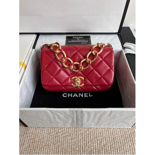 Chanel SAC À RABAT Agneau Métal doré AS3366 rouge