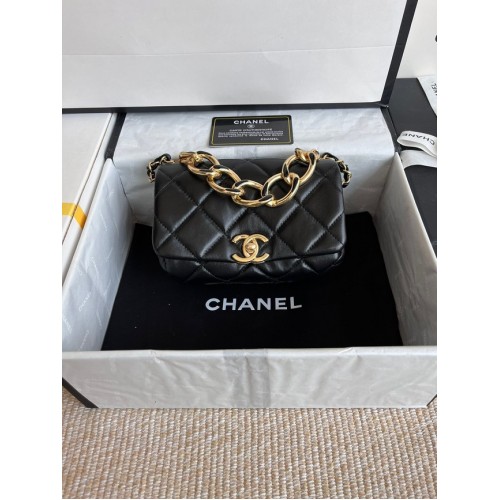 Chanel SAC À RABAT Agneau Métal Doré AS3375 noir