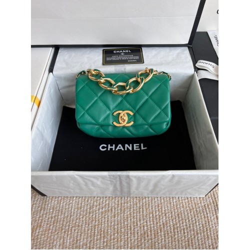 Chanel SAC À RABAT Agneau Métal doré AS3375 vert