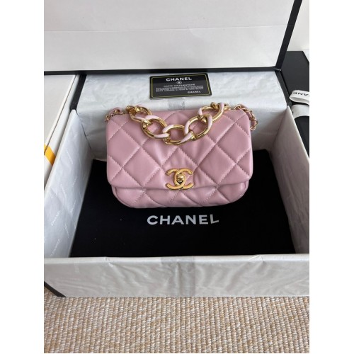 Chanel SAC À RABAT Agneau Métal doré AS3375 rose