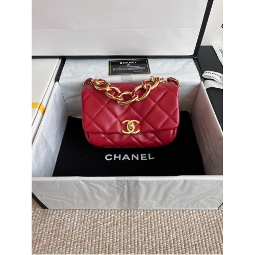 Chanel SAC À RABAT Agneau Métal doré AS3375 rouge