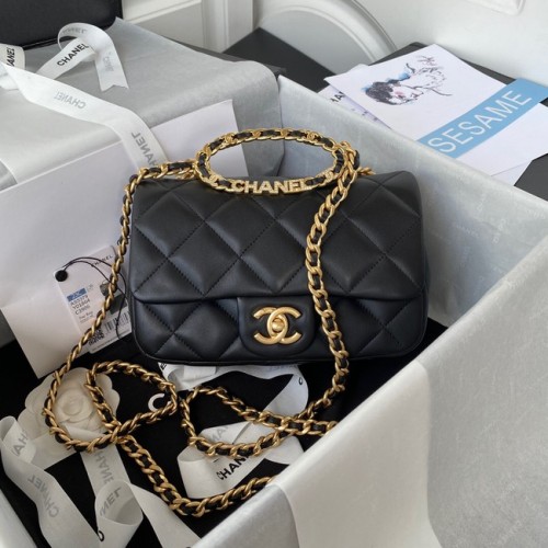 Chanel SAC À RABAT Agneau Métal Doré AS3451 noir