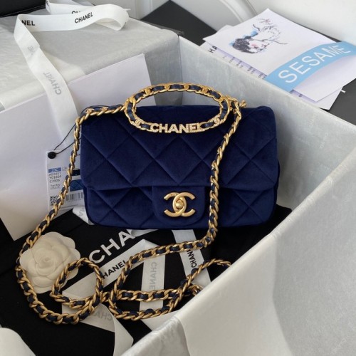 Chanel SAC À RABAT Velours Métal Doré AS3451 bleu