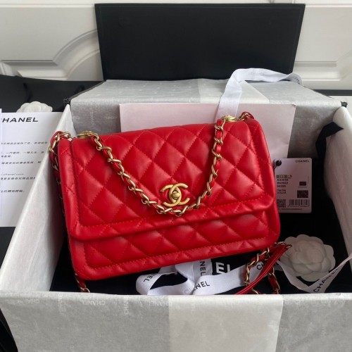 Chanel Sac à Rabat Mouton Métal Doré AP1737 Rouge