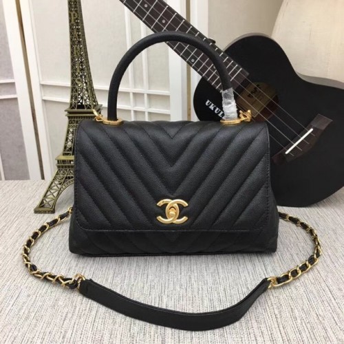 Sac à rabat Chanel avec poignée supérieure 36620 noir