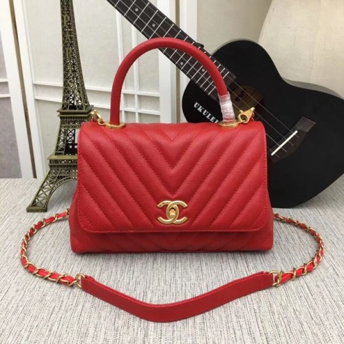 Sac à rabat Chanel avec poignée supérieure 36620 rouge