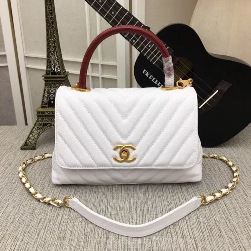 Sac à rabat Chanel avec poignée supérieure 36620 blanc