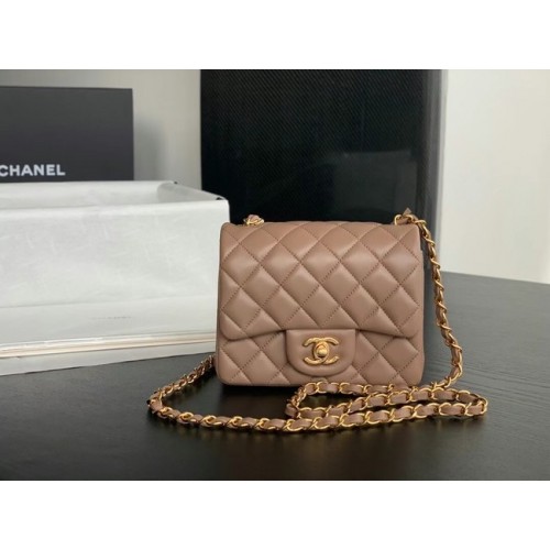 Chanel Sac à bandoulière en cuir d'agneau à rabat AS1115 Taupe