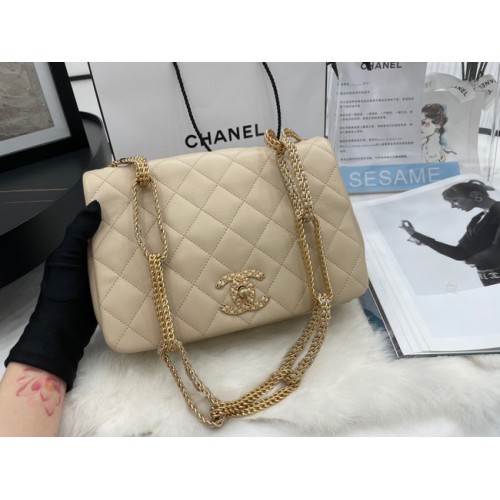 Sac à bandoulière en cuir d'agneau à rabat Chanel AS2976 crème