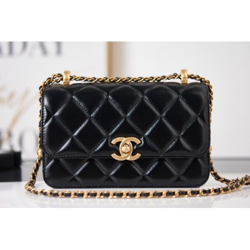 Mini sac à bandoulière en cuir d'agneau à rabat Chanel AS2615 noir