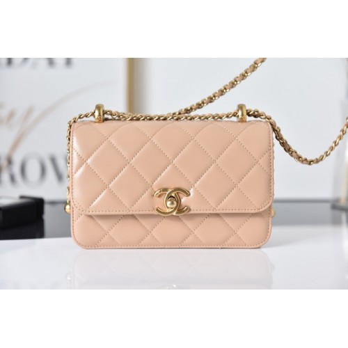 Mini sac à bandoulière en cuir d'agneau à rabat Chanel AS2615 rose