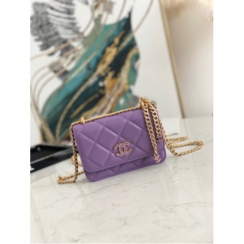 Chanel Flap Lambskin petit sac à bandoulière 81185 violet