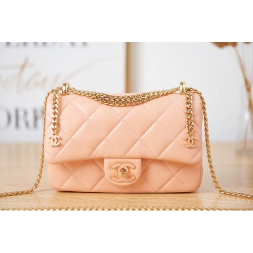 Chanel Petit sac à bandoulière en cuir d'agneau à rabat AS3114 rose