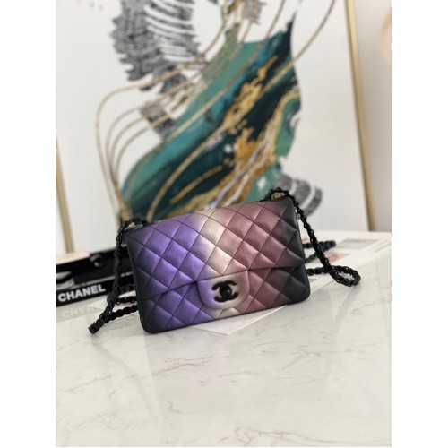 Sac à bandoulière en cuir d'agneau à rabat Chanel Mirage AS1116 noir