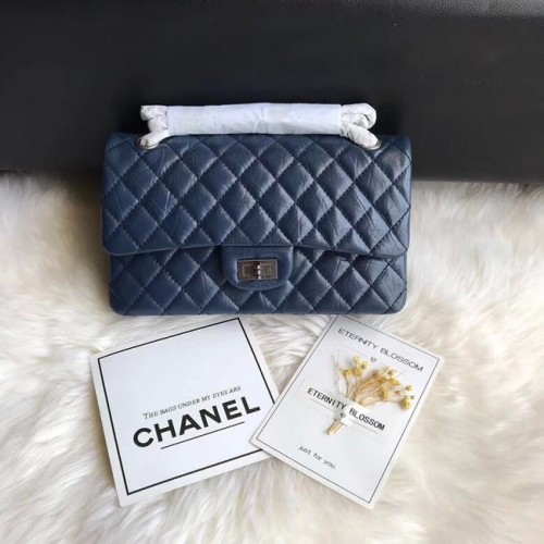 Chanel Flap Original Cuir de vachette 30225 bleu Chaîne argentée