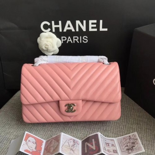 Chanel Flap Original Sac à Bandoulière en Cuir d'Agneau 1112V Cherry Pink chaine argentée