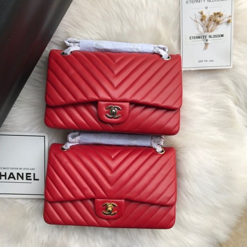 Chanel Flap Original Sac à bandoulière en cuir d'agneau 1112V Rouge