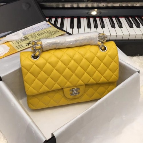 Chanel Flap Original en cuir de mouton CF1112 chaîne en argent jaune