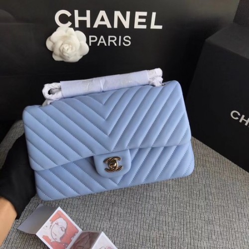 Sac à bandoulière Chanel Flap Original en peau de mouton 1112V Chaîne en argent bleu clair