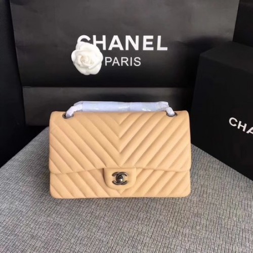 Chanel Flap Sac à Bandoulière Abricot Original Cuir de Mouton CF1112V Argent