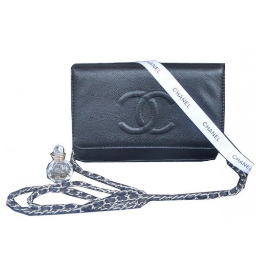 Chanel Flap Sac à Bandoulière Cuir de Veau Noir CHA33817 Argent